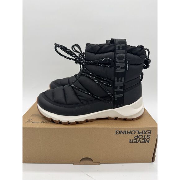The North Face Women’s ThermoBall Lace Up Waterproof Boots Black / White NEW - Picture 1 of 7